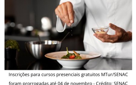 Inscrições prorrogadas para cursos gratuitos MTur Senac até (04) de novembro
