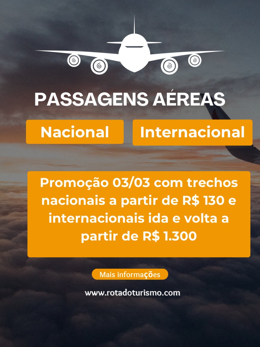 GOL lança promoção 03/03 com trechos nacionais a partir de R$ 130 e internacionais ida e volta a partir de R$ 1.300